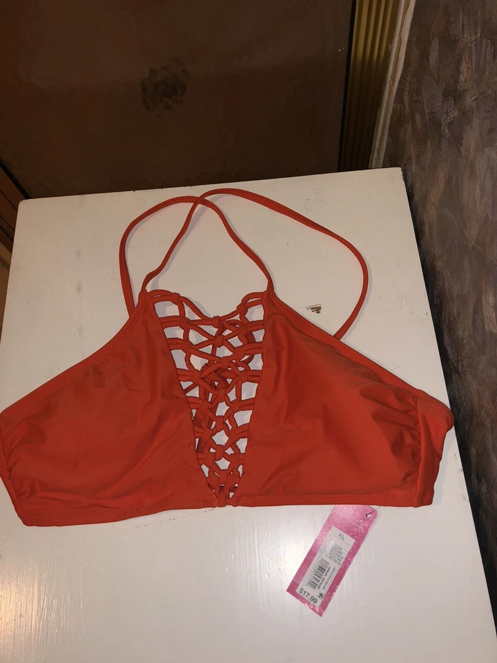 Bikini Target Mossimo Natación Naranja Abierto Entrecruzado Top y Pantalones Descarados Talla XL Foto 3 de 4