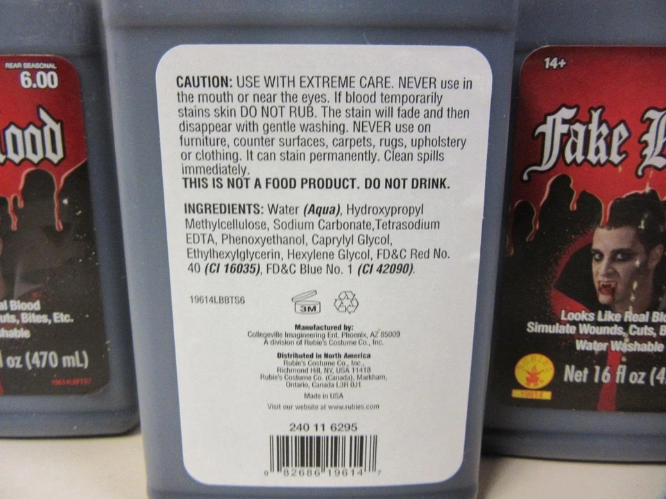 红宝石假血人造僵尸万圣节化妆配件 16 液量盎司 4 件装 — 第 3/3 张图片