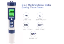 PH Salinity TDS EC Temperature Meter Digital Water Quality 5 in 1 Monitor Tester