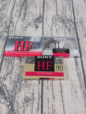 SONY HF 60 & 90 Minute Blank AUDIO CASSETTE TAPE Normal Bias (3) BRAND NEW