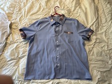 BLUE  PLAID DRESS SHIRT XXL 2XL SHORT SLEEVE