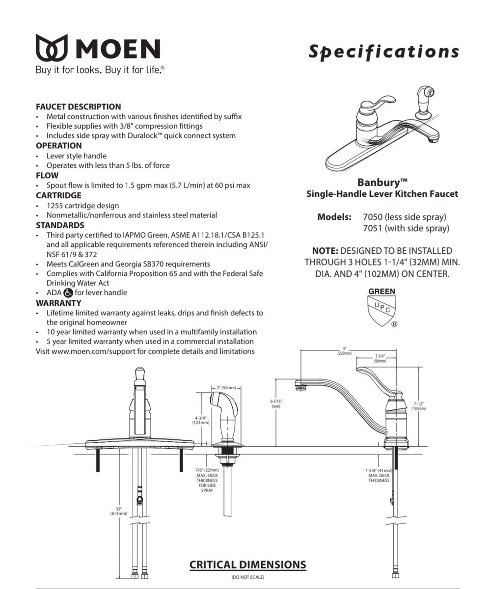 moen banbury kitchen faucet parts