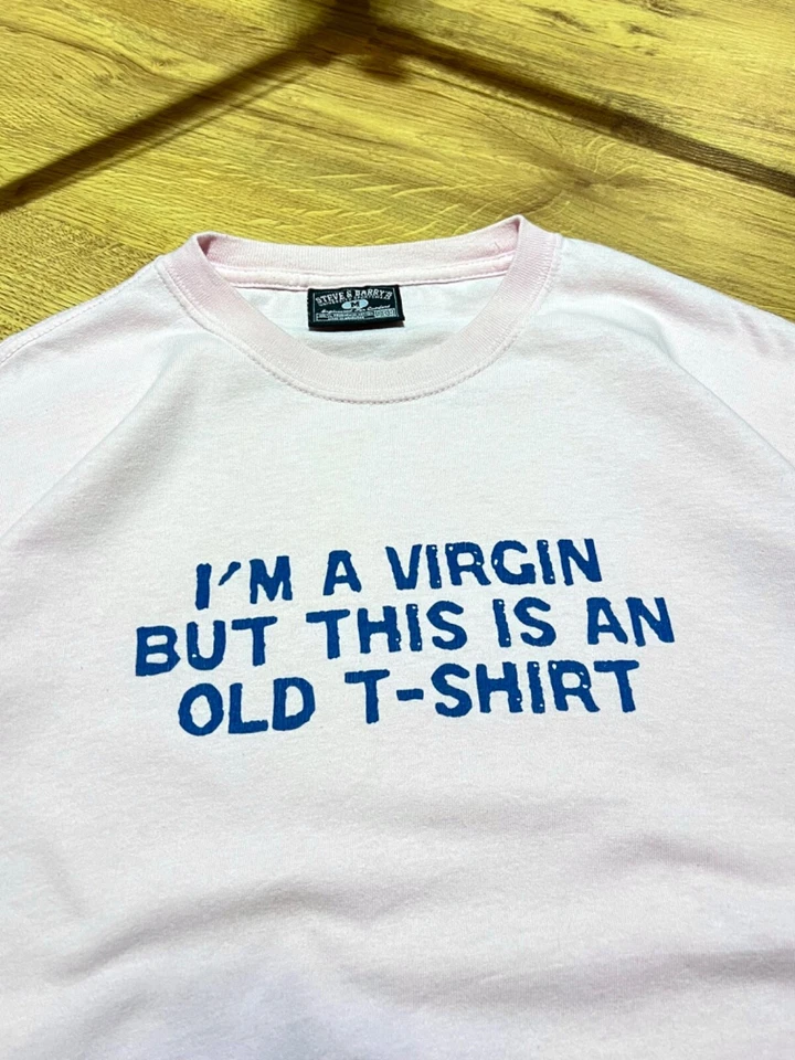 Винтажная футболка 00s Steve & Barry's I'm A Virgin But This Is An Old розовая мужская M - Изображение 2 из 4