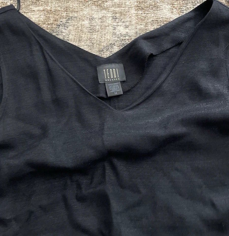 TEDDI винтажный 90-х без рукавов вискоза макси платье женщин 14 L черный крестьянин пляж США - Изображение 3 из 4