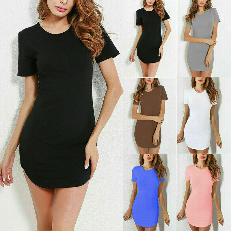 HOT Womens Casual Slim Mini Dress Stretch Bodycon Tunic T Shirt Evening  Party Ne | eBay