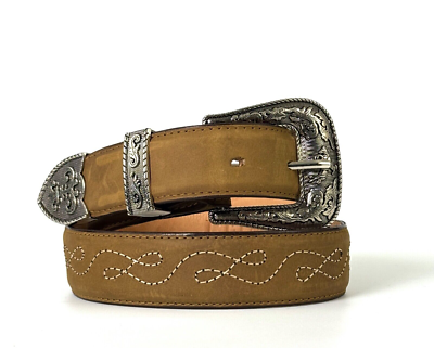 8461 Brown Leather Western Belt Cowgirl Cowboy Strap 1.5 Inches Country SANSTHS Western Belts for Men Women 2 Pack, Cowgirl Cowboy  main image 2