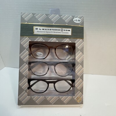 NIB +2.00 Box Set 3 Pairs M By Max Studio Reading Glasses Readers