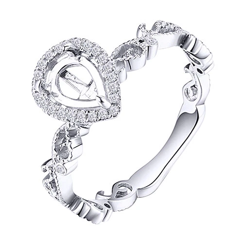 Anillo halo pera 7x5 mm diamante redondo natural semi montaje oro 10K Foto 2 de 4