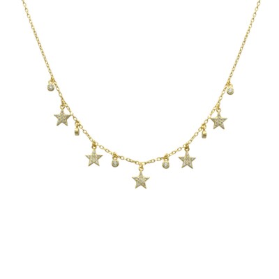 COLLAR GIPPSY ESTRELLAS Y CIRCONITAS PLATA BAÑO ORO