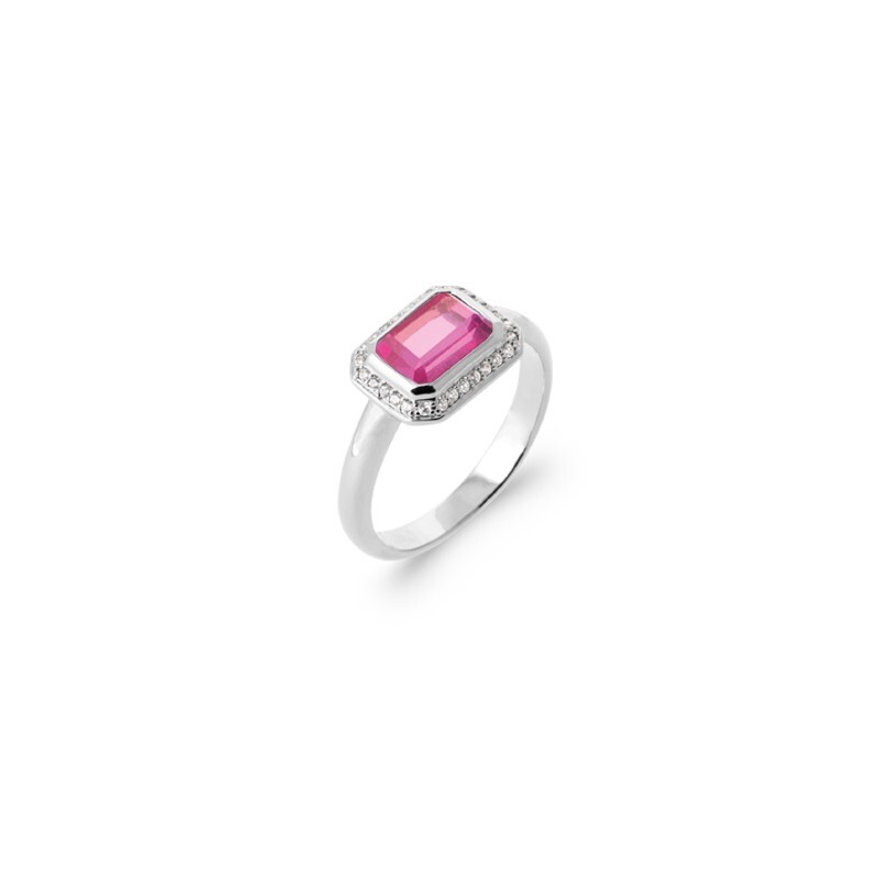 Bague cristal rose et oxydes de zirconium en argent 925 rhodié haute joaillerie