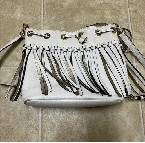 Michael Kors Christie Messenger Fringe Bag In White & Gold - Picture 6 of 7