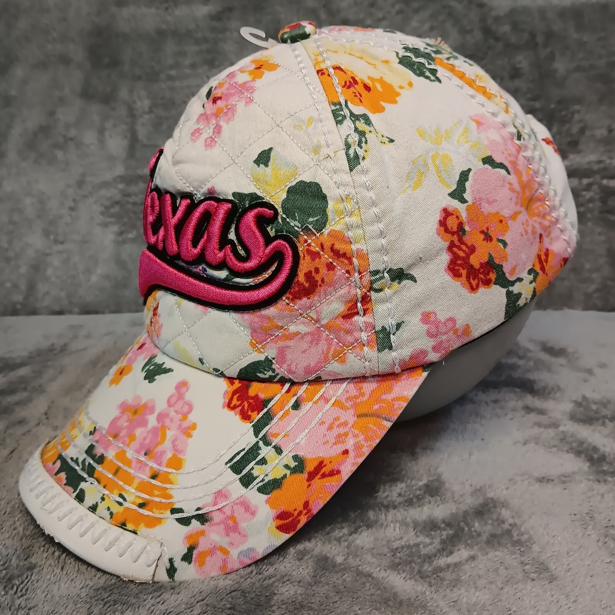 ROBIN RUTH Quilted Front Hat Cap White Floral Pink  display picture 3