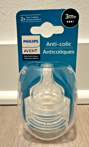 Philips Avent Medium Flow (Flow 3) Anti-Colic Baby Bottle Nipple 3M+ (2 Pack)