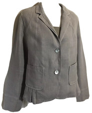 Oska Jacket Blazer Size 1 Shapely Gray Linen Button Up Pleated Hem Lagenlook S M