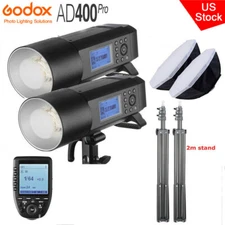 US 2*Godox AD400Pro TTL HSS Studio Flash+Xpro Trigger+95cm Softbox 2m Stand Kit