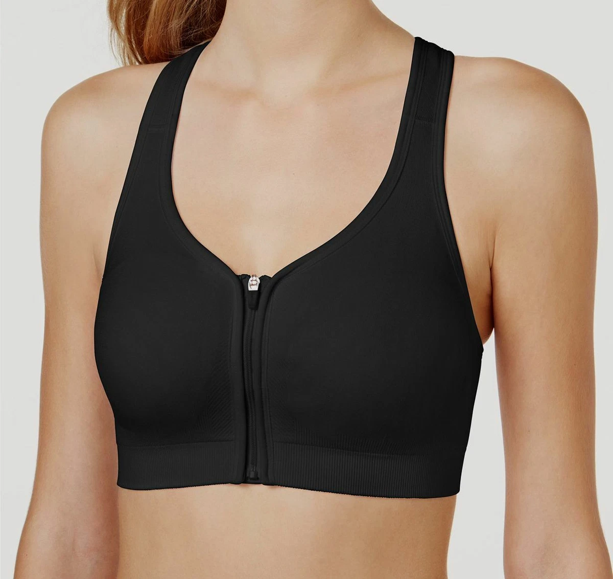 $59 Jockey Women's Black Solid Zip-Front Impact Seamless Sports