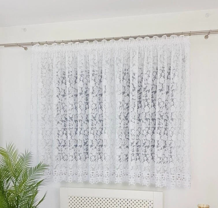 Ready Made White Floral Lace Net Curtain – 300 × 90 cm (118 × 35.4 in)