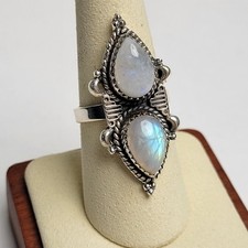 Unique Design Pretty 2-Stone Moonstone Ring 925 Sterling Silver Size Adj. 5-10