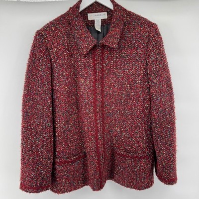 Sag Harbor Womens 18W Coat Red Multi Color Boucle Knit Confetti Classic Chic