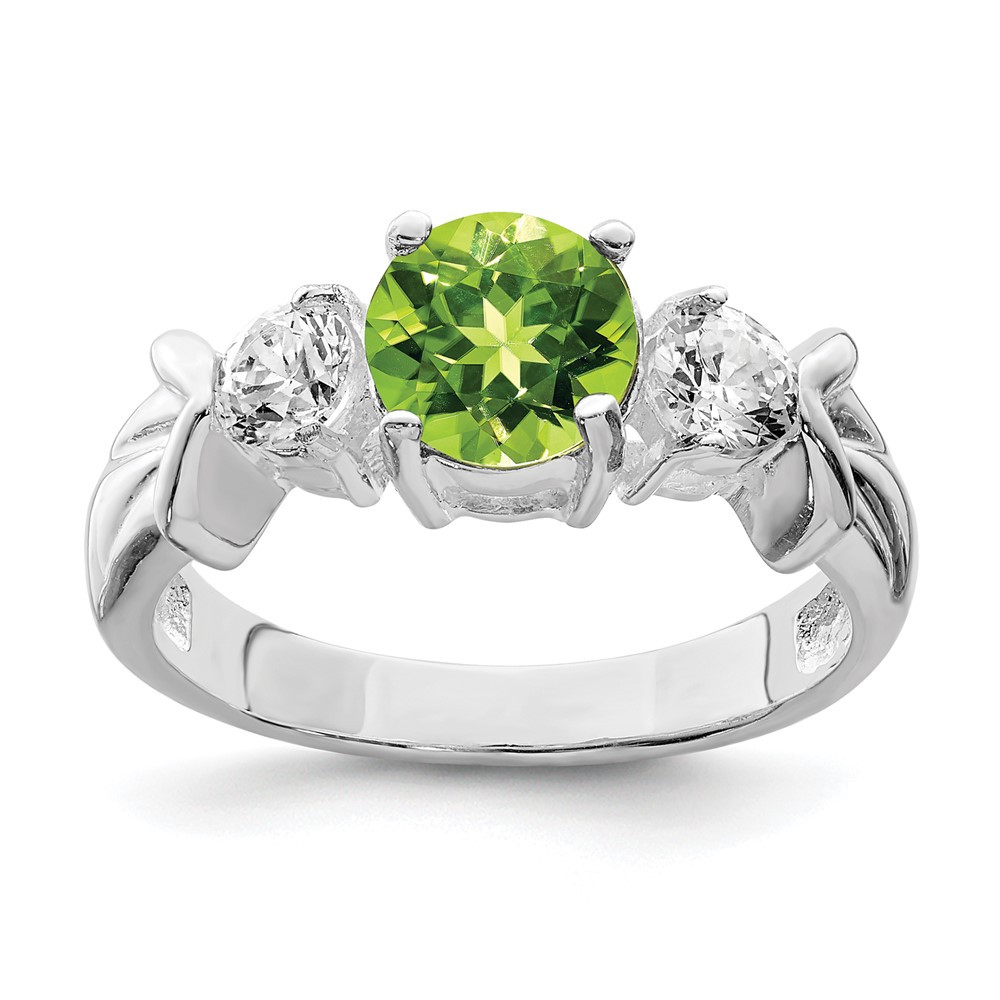 Sterling Silver Rhodium Peridot & Cubic Zirconia Ring Size 7