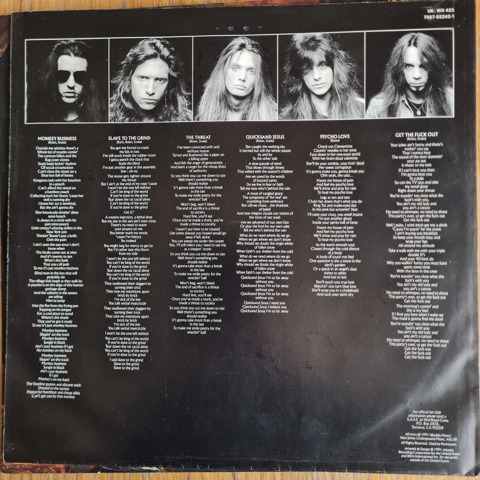 Skid Row – Slave to the Grind – Original UK Pressing – Vinyl NM / Sleeve VG+ - Image 3 of 4