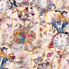 Looking Glass ; Alice's Dream Collage Cotton Fabric, BTY 44" wide