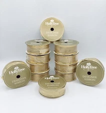12-V’tge❗️HTF-HOLLY TREE Designer Ribbon, Private Label Gold Wire-60 Yds.READ