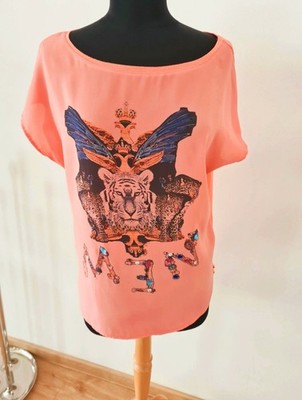 Ausgefallenes Shirt Größe L/XL, Mit Tigermotiv U. Steinchen.  Rayon Mischgewebe