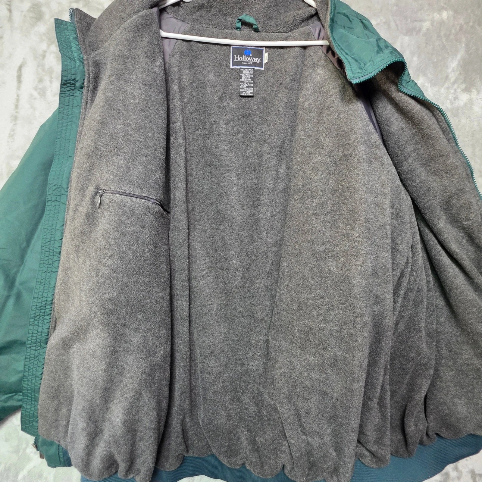 Holloway Mens 6XT Green Nylon Fleece Lined Full Zip Bomber Jacket Big & Tall - product detail image 6