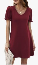 NWT Halife Womens Summer Dresses Puff Short Sleeve V-Neck T Shirt with Pockets