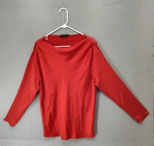 KES Shirt Women Extra Large Red Long Sleeve Boat Neck Minimalist Top Lightweight