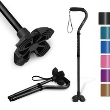 Lightweight Walking Cane for Seniors, Self-Standing with Quad Base Strap