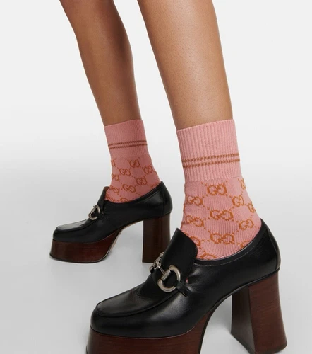 Chaussettes GUCCI GG Supreme coton mélangé rose taille L neuves avec étiquettes