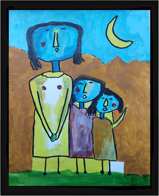 Abstract/Impressionism 11x14 Family Three colorful Handmade Street Art Painting