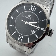 Large 42mm Quartz Watch Men Silver Steel Black Dial Date Analog New Batter 7.25"