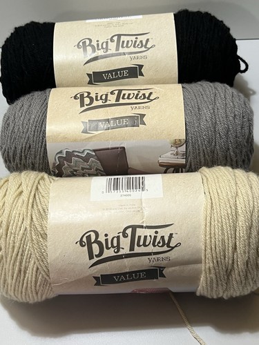 Big Twist VALUE Yarn Set of 3 100% Acrylic 4oz ea. 3-Colors