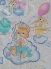 Vtg Brushcreek Creative Baby Crib Coverlet Comforter Quilted Teddy Bear Balloons