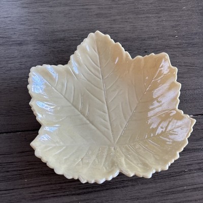 Vintage Belleek Ivory Iridescent Leaf Shape Bone China Dish