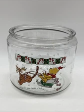 Winnie The Pooh Glass Christmas Cookie Jar A 100 Acre Anchor Hocking 8” No Lid