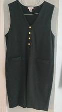 Talbots ladies size large 100% cotton dark green sleeveless dress