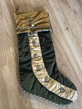 Vintage Villa Bacci Large Christmas Stocking Satin Buttons and Bells