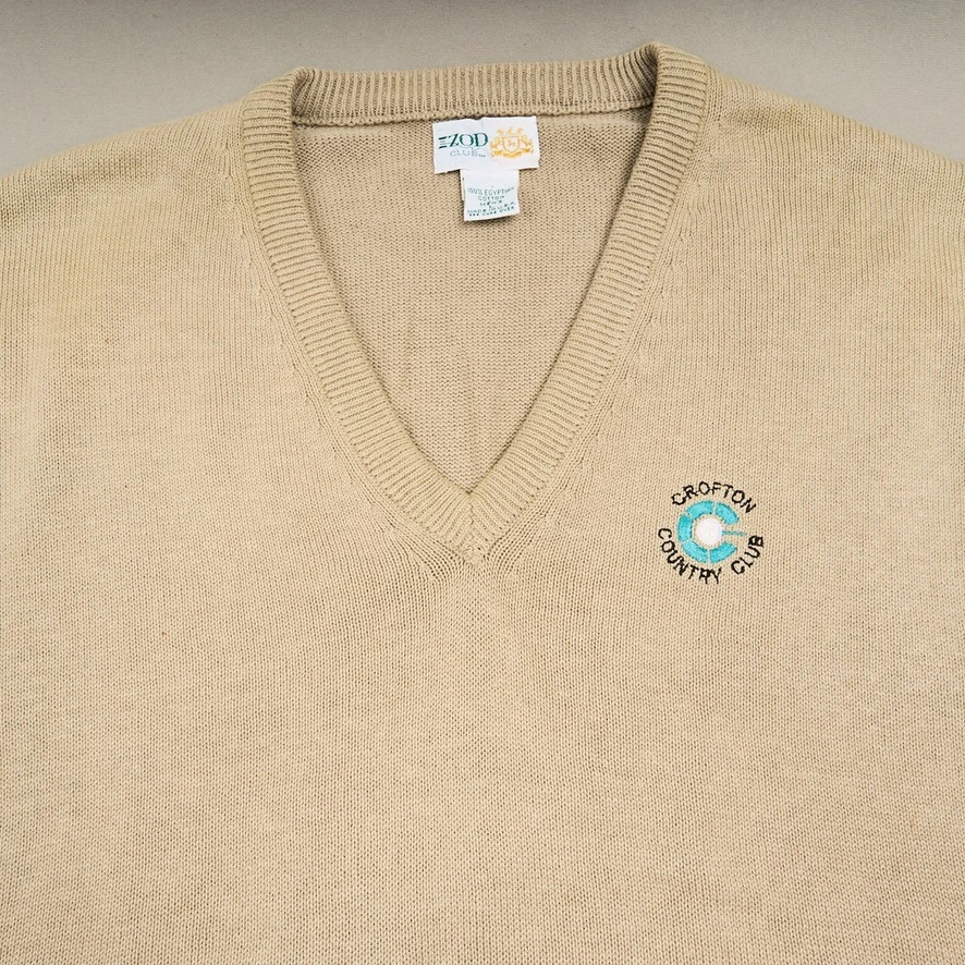 Vintage IZOD Golf Sweater Vest Mens L Khaki Egyptian Cotton Crofton Country Club - Image 2 of 4