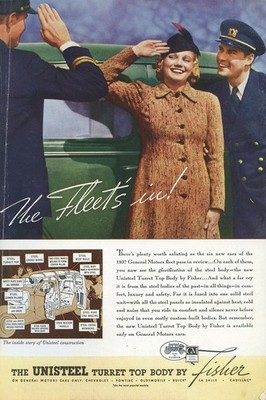 The Fleet's In!   1937 GM Car Ad Poster 24x36  - Rare Reprint   