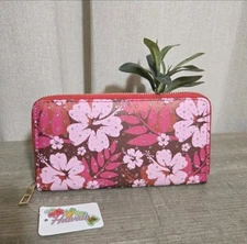 Island Sense Hibiscus Wallet Full Zip Around Flowers Sparkle NWT