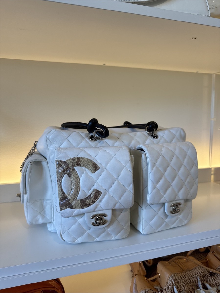 シャネル　パイソンパーティーポーチ Chanel Cambon Reporter White and Python CC Logo Shoulder Bag | eBay