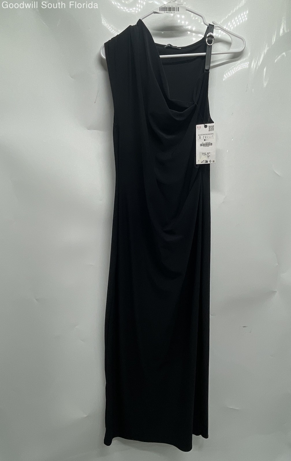 Zara Womens Black Short Sleeve Cowl Neck Maxi Dress Size S With Tags