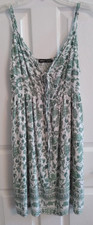 Shein Dress Womans Sz Small White Green Floral Lined Sun Dress Adjustable Straps