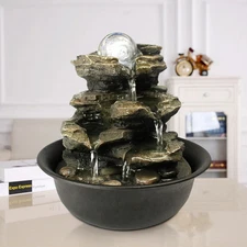 Spinning Orb Rock Cascading Indoor Tabletop Waterfall Dark Grey