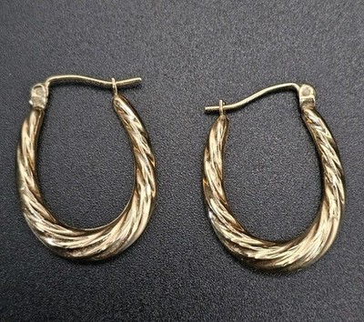 Elegante 14K Gelbgold gedrehte Creolen - 18x24mm 1,43g - signiert & getestet 