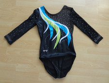 ♥Ervy♥ HEKLA/4 Turnanzug 3/4 Arm Glanz Netzärmel, Strass Gr. 38 schwarz Glitzer